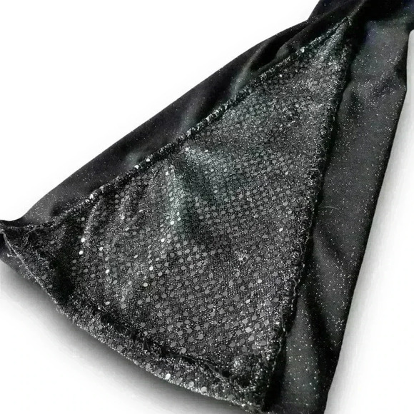 Vtg Black Silver Sparkle Pull On Stretch Pants High‎ Rise Glitter Flared Party M - Picture 5 of 10